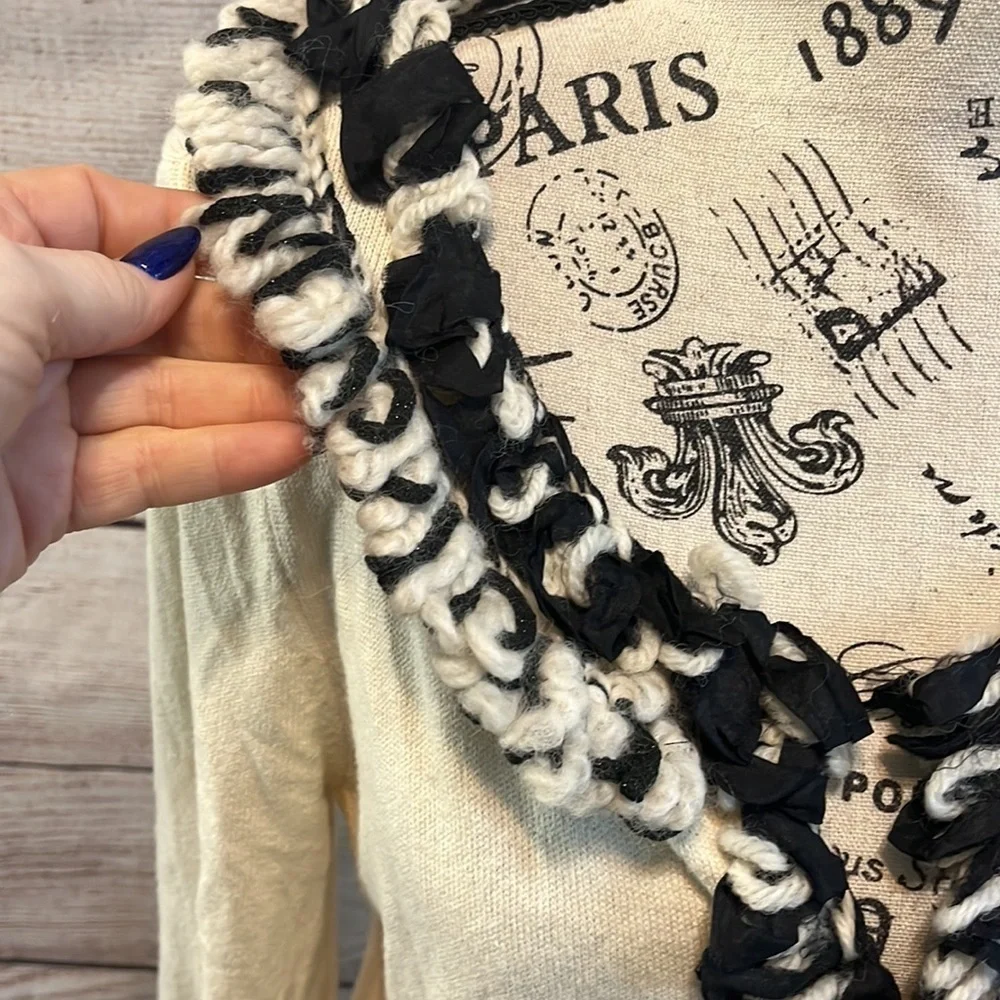 Nic + Zoe Cropped Cardigan Sweater Shrug Yarn Trim Size Petite Large